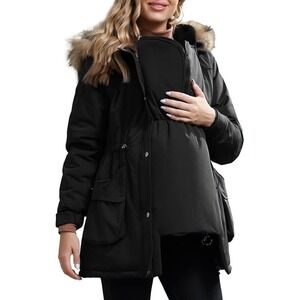 Womens Maternity 3 in 1  Outwear Fleece Lined Coat Winter Size Small (4-6) Black